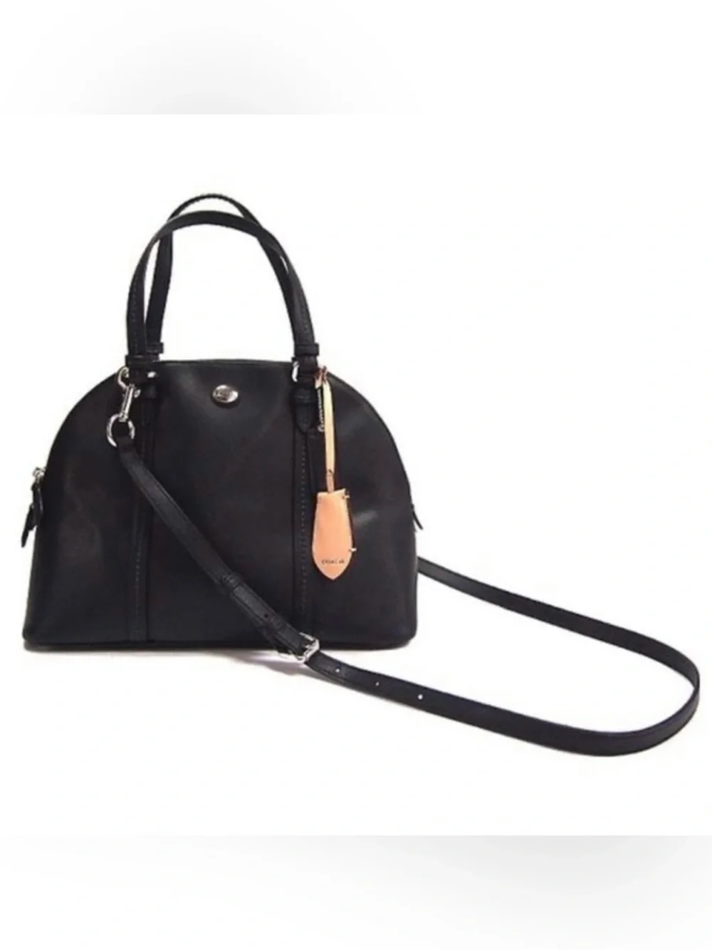 Coach Peyton Cora Black Saffiano Leather Domed Satchel Crossbody
